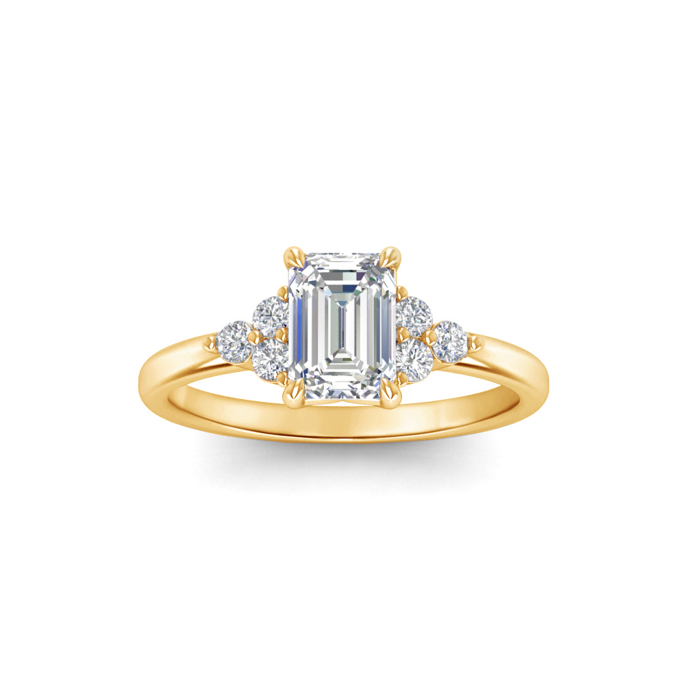 1 Ct Emerald Moissanite & 0.18 Ctw Diamond Trio Cluster Engagement Ring