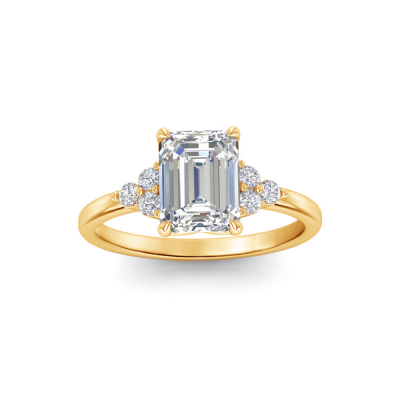 2 Ct Emerald Lab Diamond & 0.18 Ctw Diamond Trio Cluster Engagement Ring