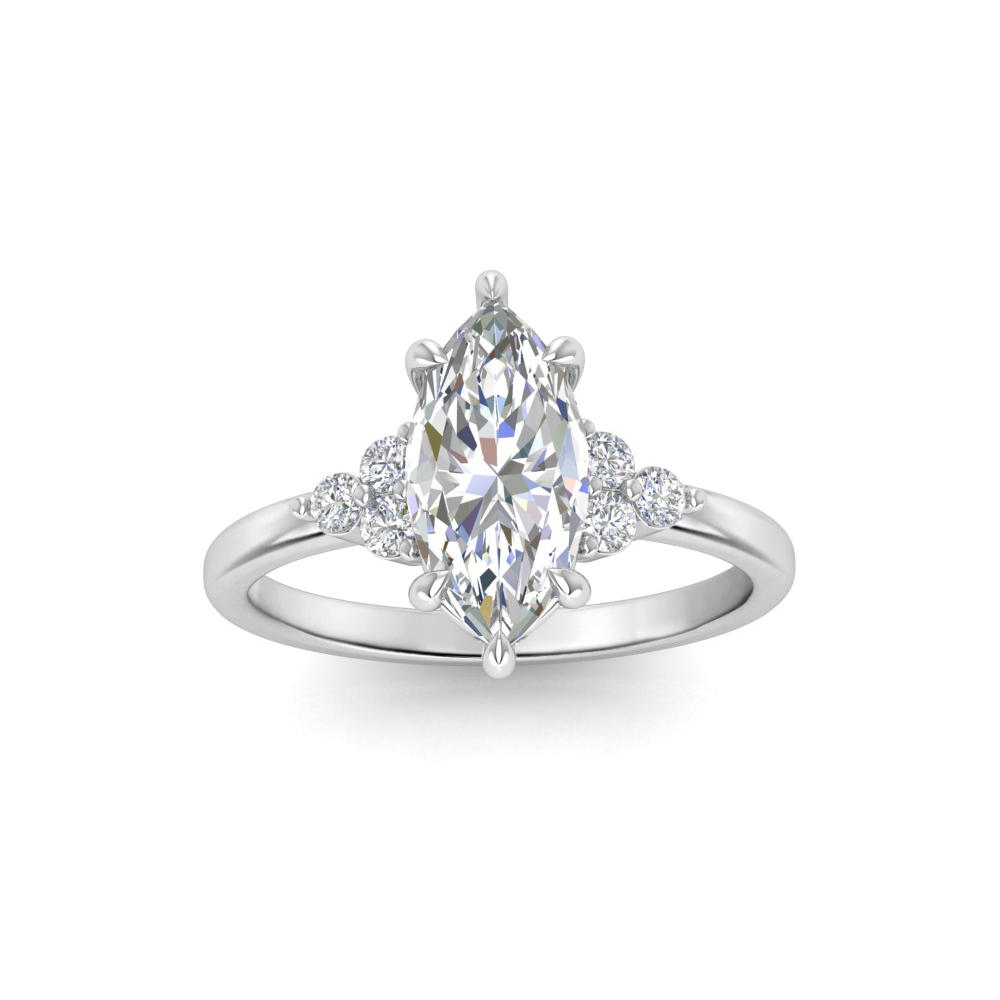 3 Ct Marquise Moissanite & 0.18 Ctw Diamond Trio Cluster Engagement Ring