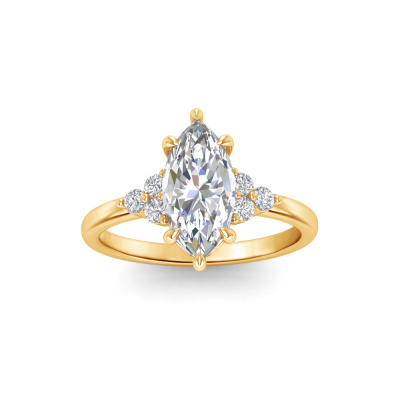 2 Ct Marquise Lab Diamond & 0.18 Ctw Diamond Trio Cluster Engagement Ring