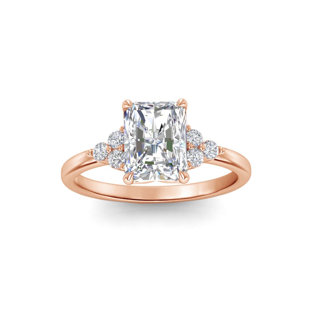 2.5 Ct Radiant Lab Diamond & 0.18 Ctw Trio Cluster Engagement Ring