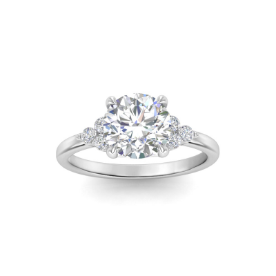 2 Ct Round Moissanite & 0.18 Ctw Diamond Trio Cluster Engagement Ring