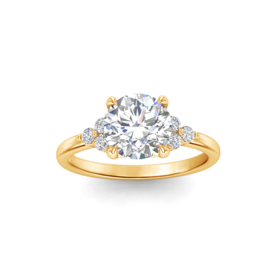 2 Ct Round Moissanite & 0.18 Ctw Diamond Trio Cluster Engagement Ring