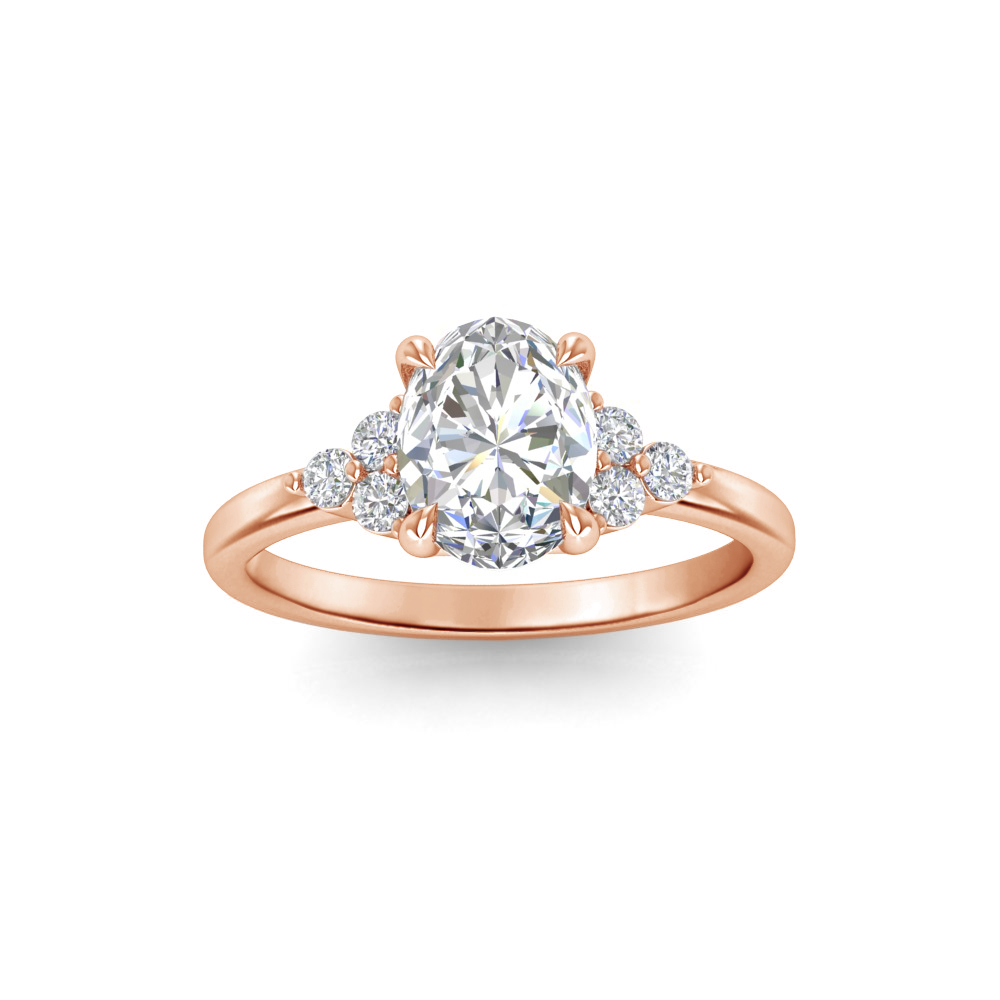 3 Ct Oval Lab Diamond & 0.18 Ctw Diamond Trio Cluster Engagement Ring