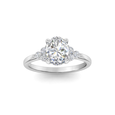 2 Ct Oval Lab Diamond & 0.18 Ctw Diamond Trio Cluster Engagement Ring