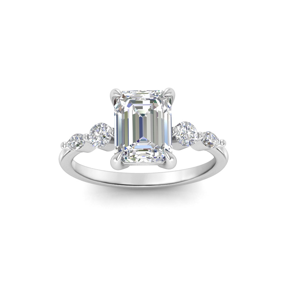 2 Ct Emerald Lab Diamond & 0.34 Ctw Diamond Tapered Engagement Ring