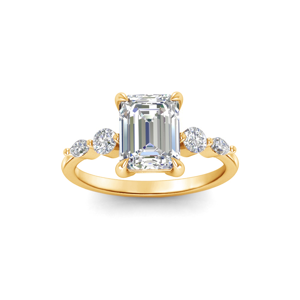 2.5 Ct Emerald Moissanite & 0.34 Ctw Diamond Tapered Engagement Ring