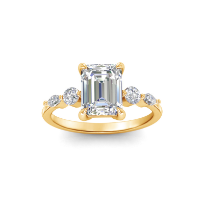 2 Ct Emerald Lab Diamond & 0.34 Ctw Diamond Tapered Engagement Ring