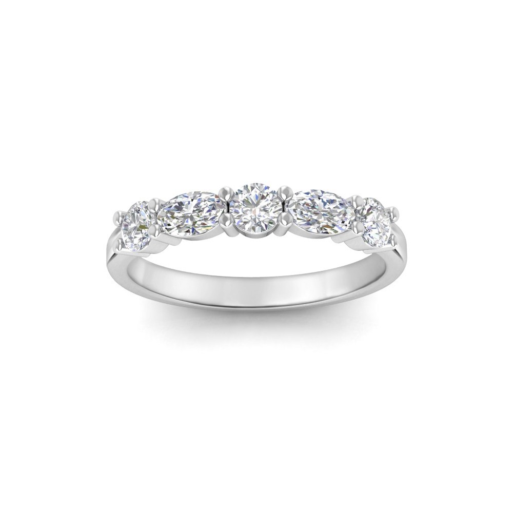 Five Stone Round & Oval CZ Half Eternity Wedding Band