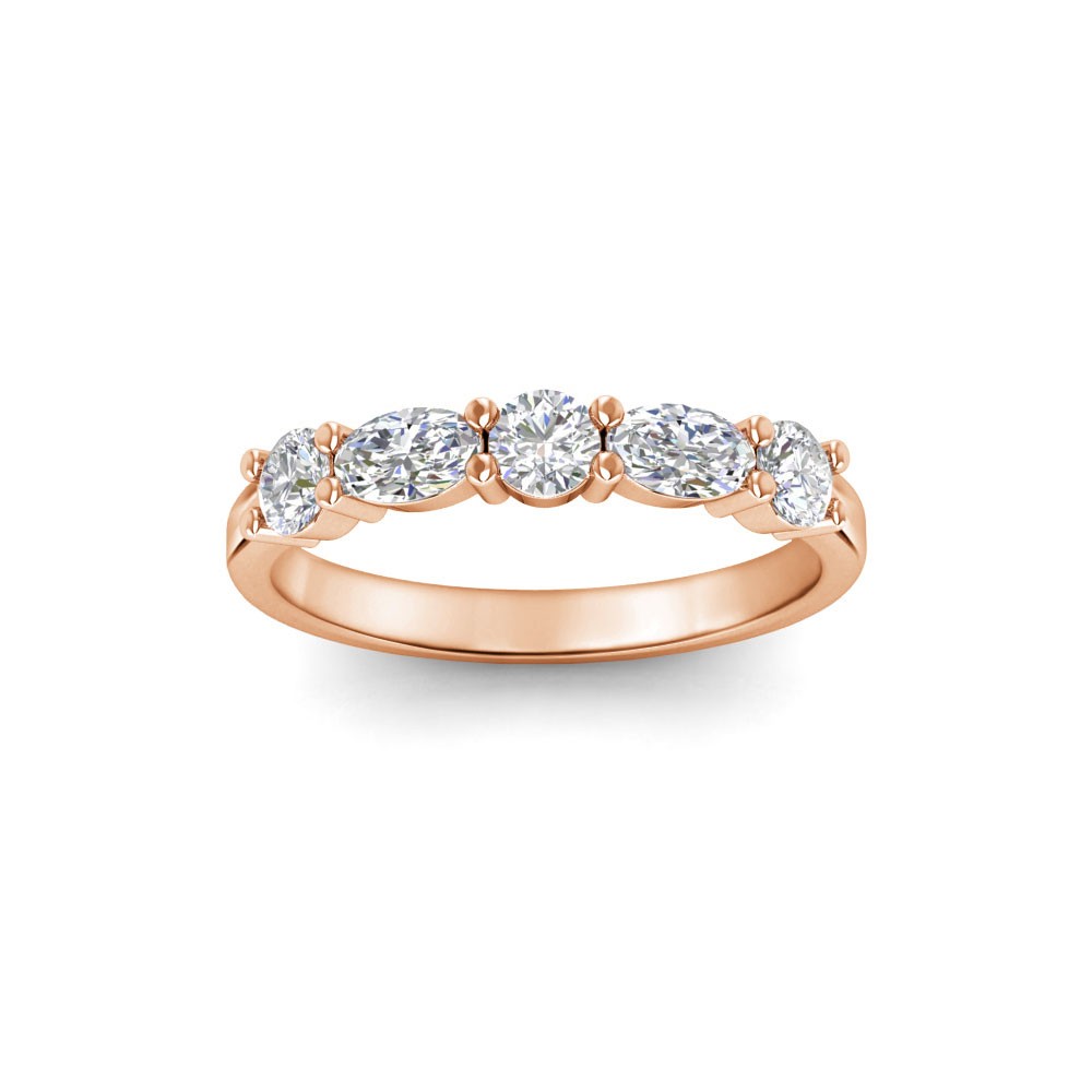 Five Stone Round & Oval Moissanite Half Eternity Wedding Band