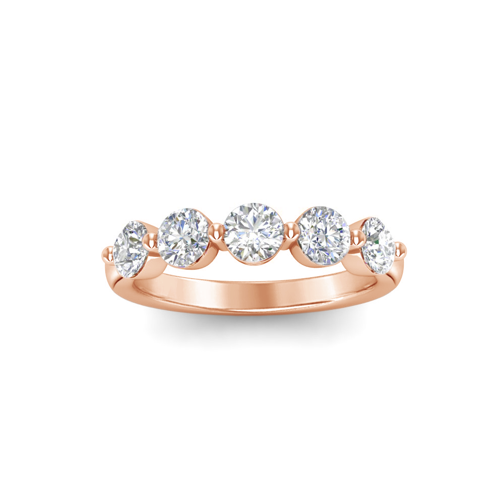 Five Stone Round Moissanite Shared Prong Half Eternity Wedding Band