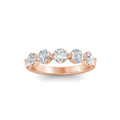 Five Stone Round Moissanite Shared Prong Half Eternity Wedding Band
