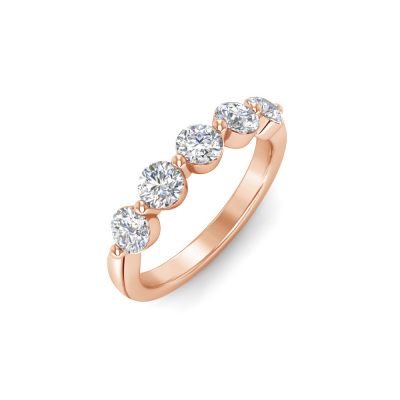 Five Stone Round Moissanite Shared Prong Half Eternity Wedding Band