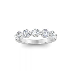 Five Stone Round Moissanite Shared Prong Half Eternity Wedding Band