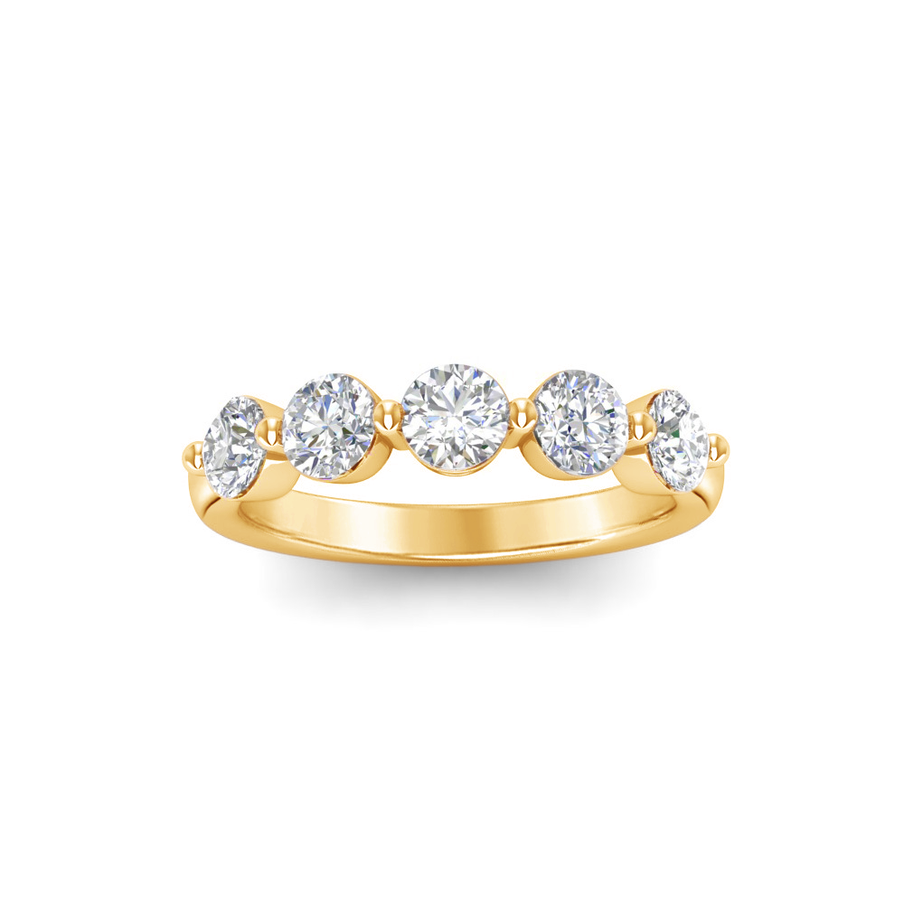 Five Stone Round Moissanite Shared Prong Half Eternity Wedding Band