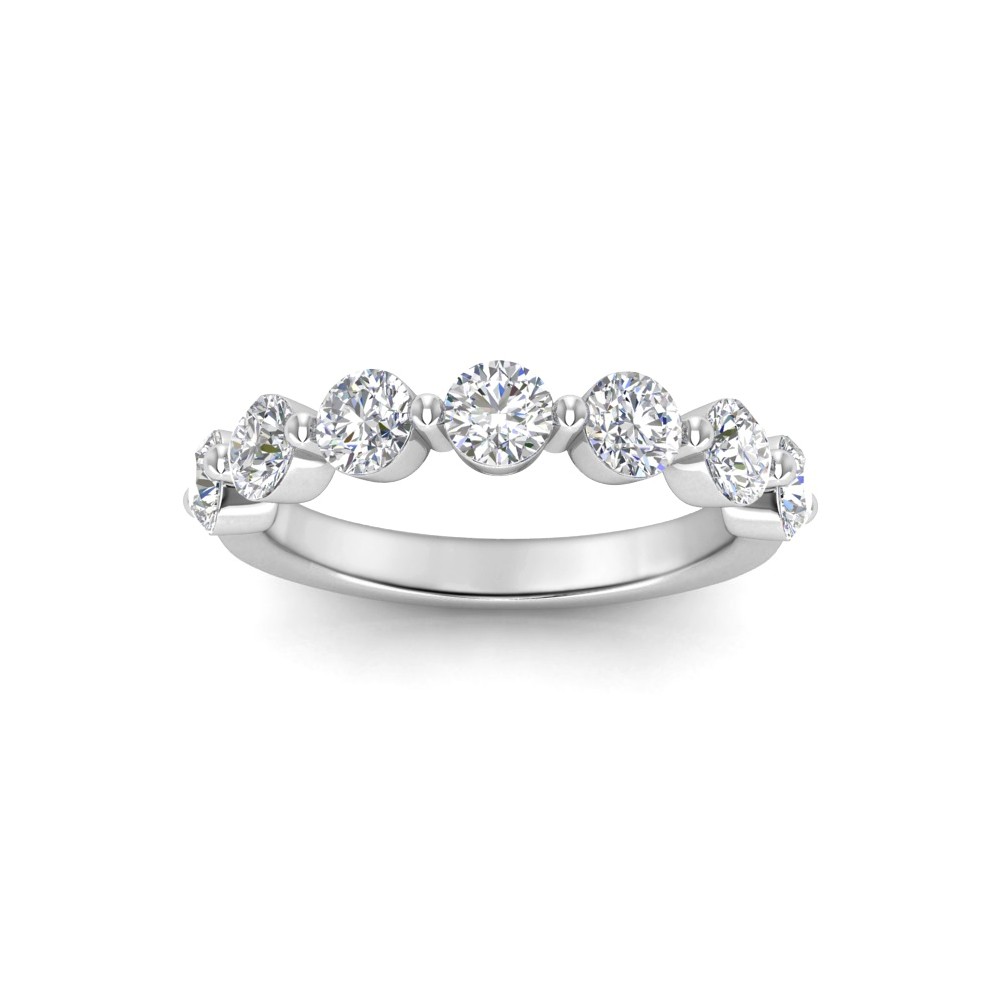 Seven Stone Round Moissanite Shared Prong Half Eternity Wedding Band