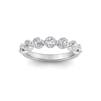 Seven Stone Round CZ Shared Prong Half Eternity Wedding Band