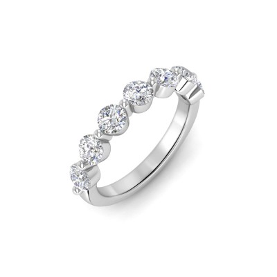 Seven Stone Round CZ Shared Prong Half Eternity Wedding Band