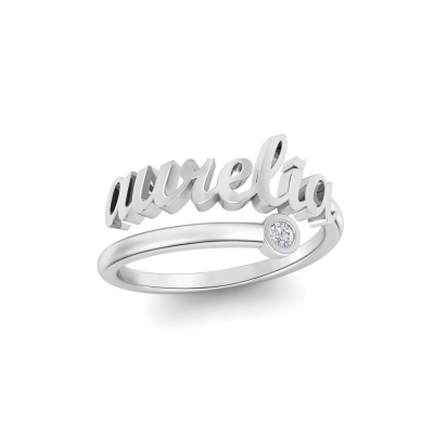 Birthstone Script Open Name Ring