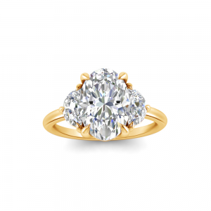 4 Ct Oval Lab Diamond Half Moon Three Stone Ring