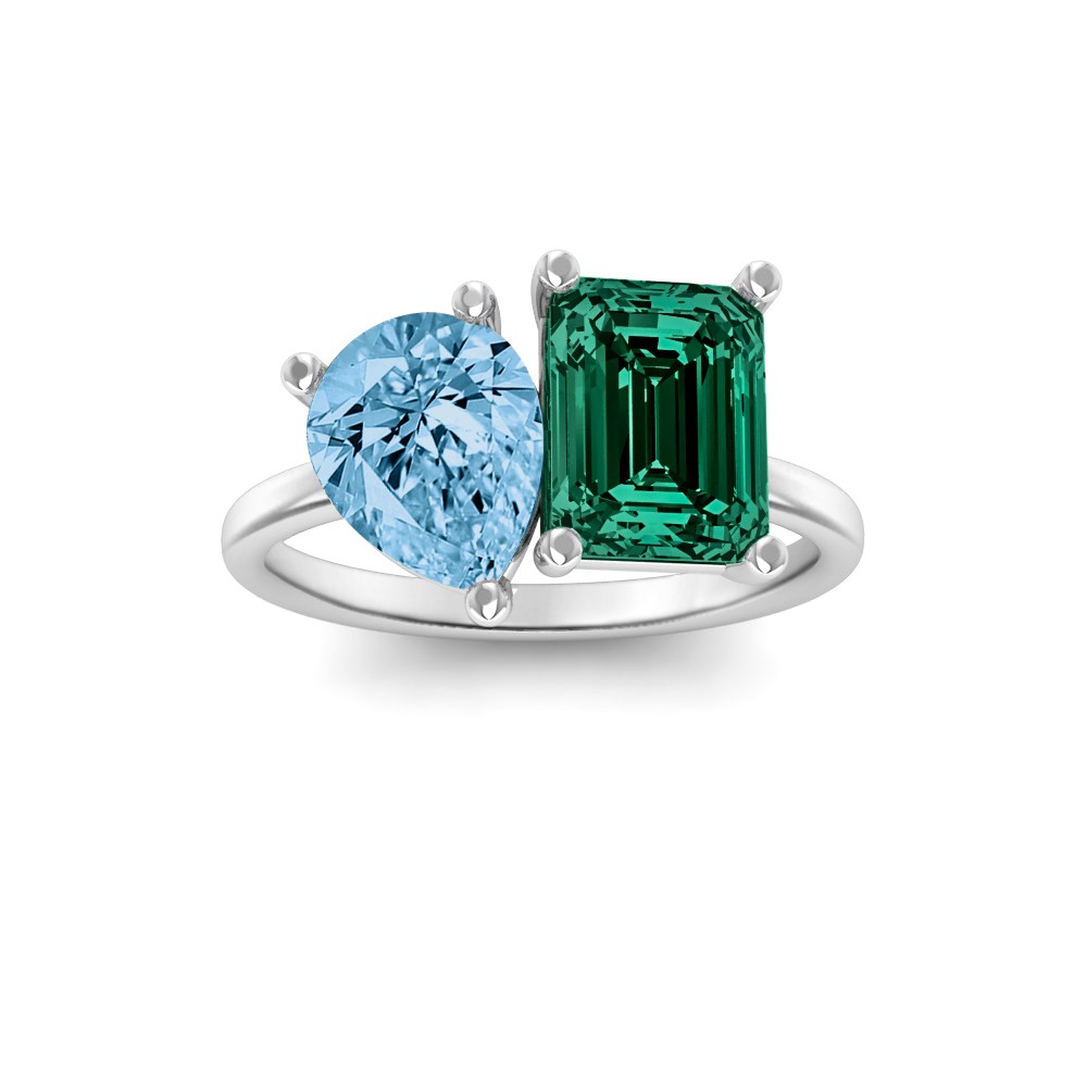 4 Ctw Pear & Emerald Birthstone Toi et Moi Two Stone Ring