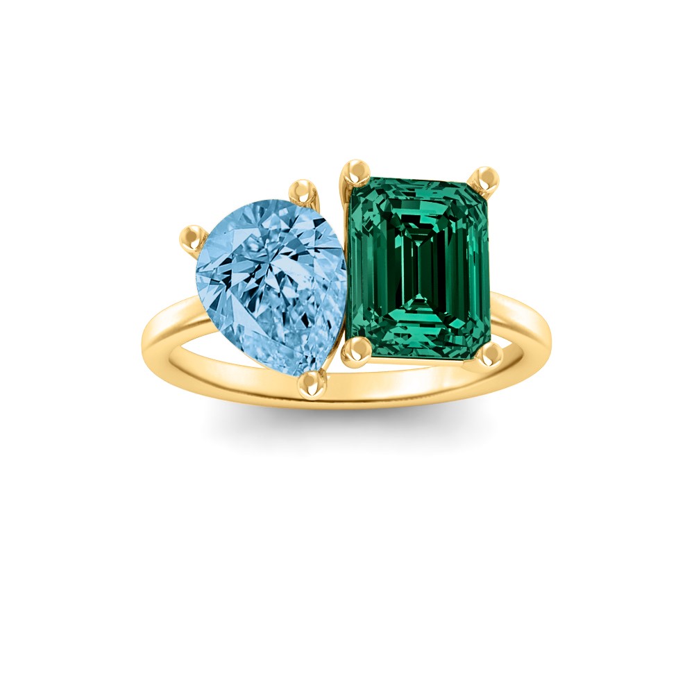 4 Ctw Pear & Emerald Birthstone Toi et Moi Two Stone Ring