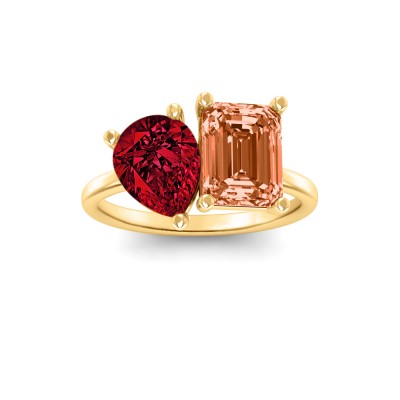 4 Ctw Pear & Emerald Birthstone Toi et Moi Two Stone Ring