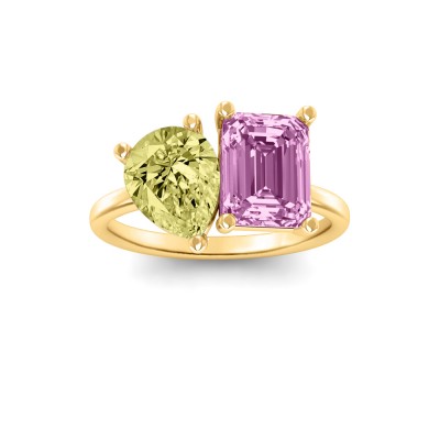 4 Ctw Pear & Emerald Birthstone Toi et Moi Two Stone Ring