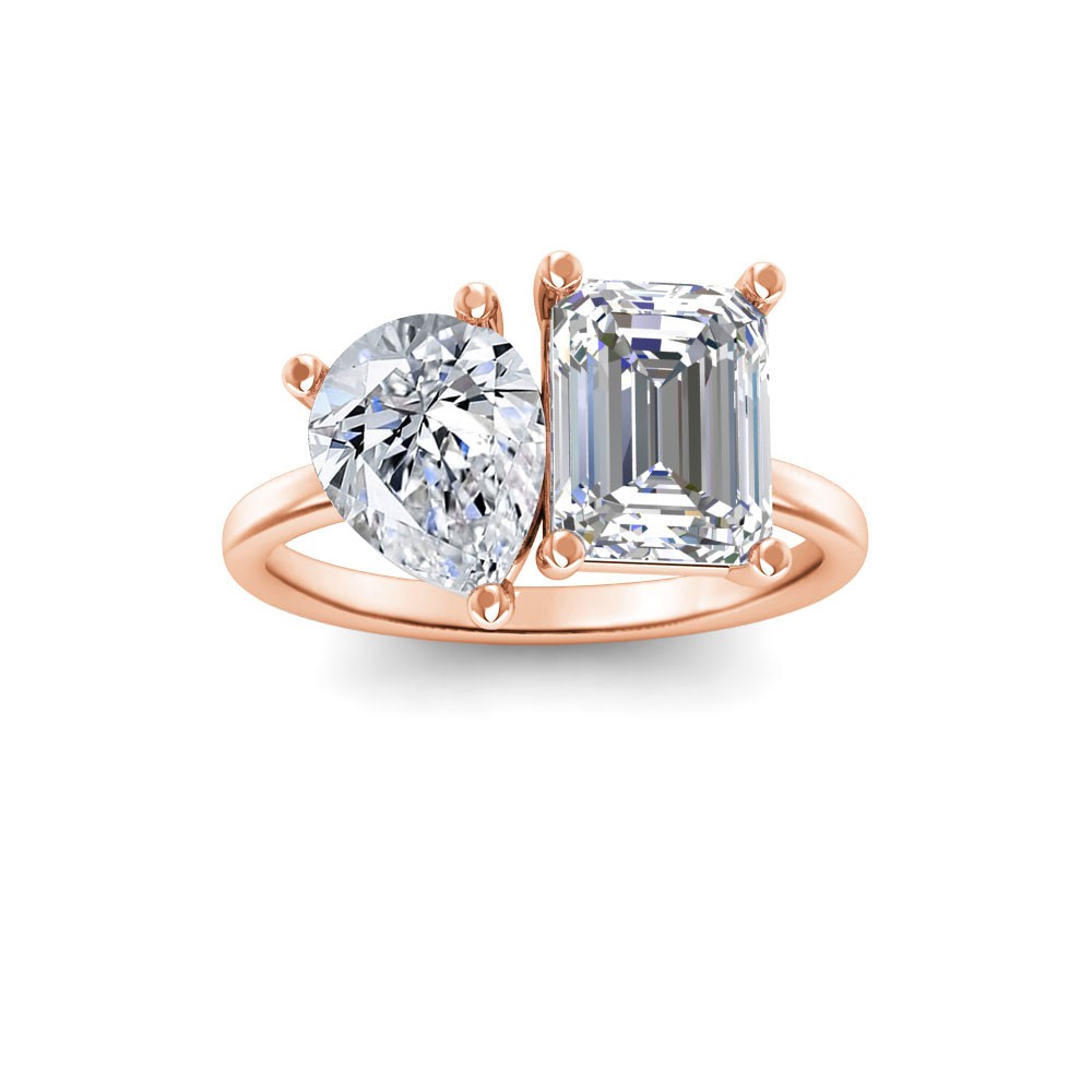 4 Ctw Pear & Emerald Moissanite Toi et Moi Two Stone Ring
