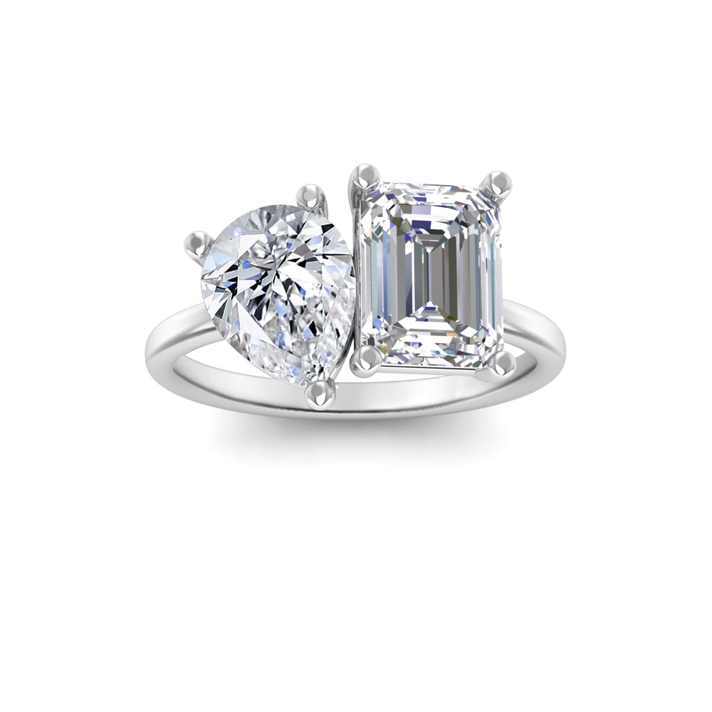 4 Ctw Pear & Emerald Moissanite Toi et Moi Two Stone Ring