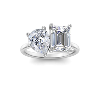4 Ctw Pear & Emerald Moissanite Toi et Moi Two Stone Ring