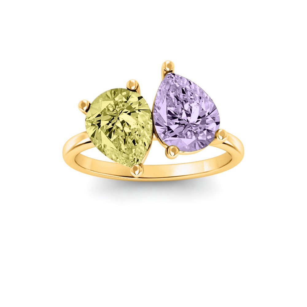 2 Ctw Double Pear Birthstone Toi et Moi Two Stone Ring
