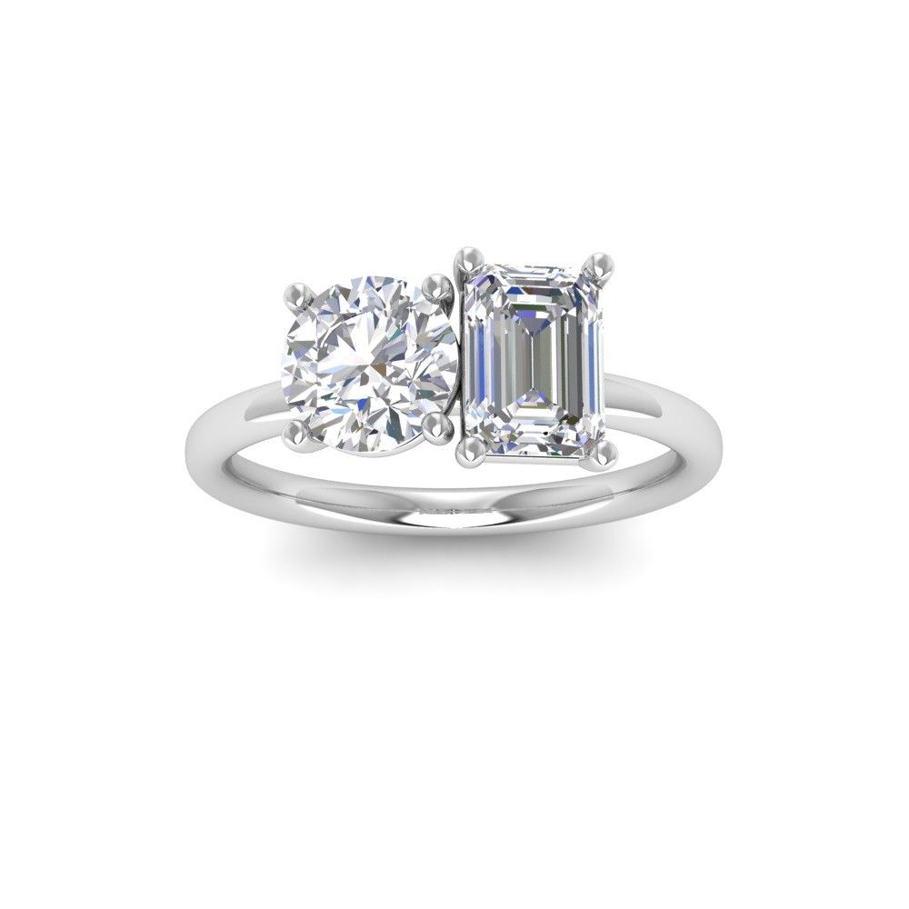 2 Ctw Round & Emerald Moissanite Toi et Moi Two Stone Ring