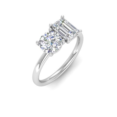 2 Ctw Round & Emerald Moissanite Toi et Moi Two Stone Ring