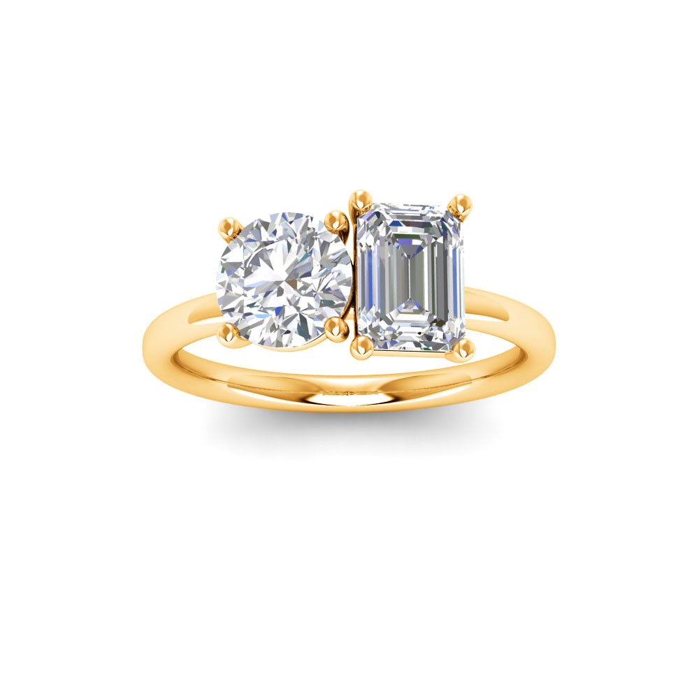 2 Ctw Round & Emerald Lab Diamond Toi et Moi Two Stone Ring