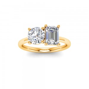 2 Ctw Round & Emerald Lab Diamond Toi et Moi Two Stone Ring