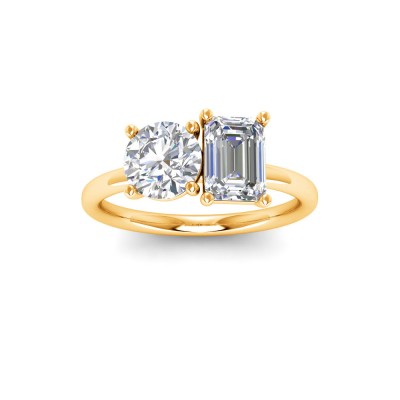 2 Ctw Round & Emerald Moissanite Toi et Moi Two Stone Ring