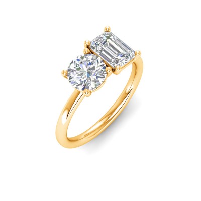 2 Ctw Round & Emerald Moissanite Toi et Moi Two Stone Ring