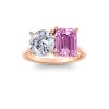 2 Ctw Round & Emerald Birthstone Toi et Moi Two Stone Ring