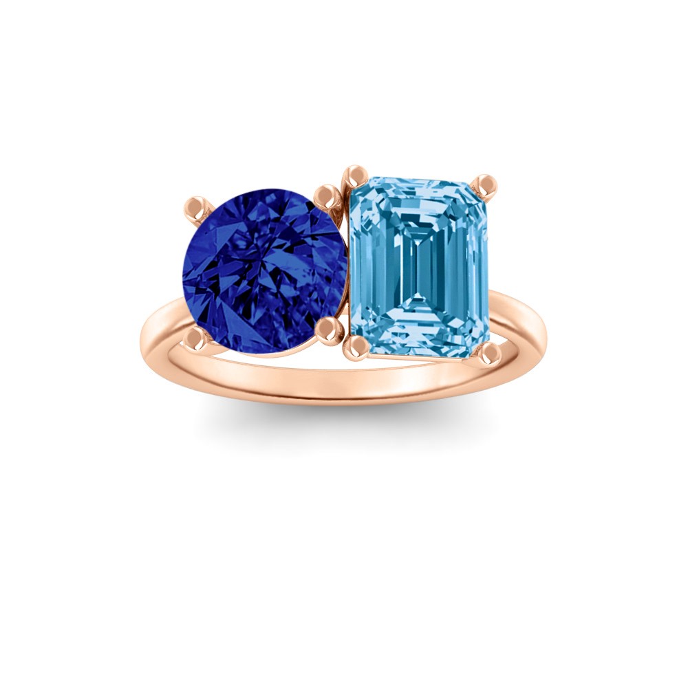 2 Ctw Round & Emerald Birthstone Toi et Moi Two Stone Ring