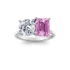 2 Ctw Round & Emerald Birthstone Toi et Moi Two Stone Ring