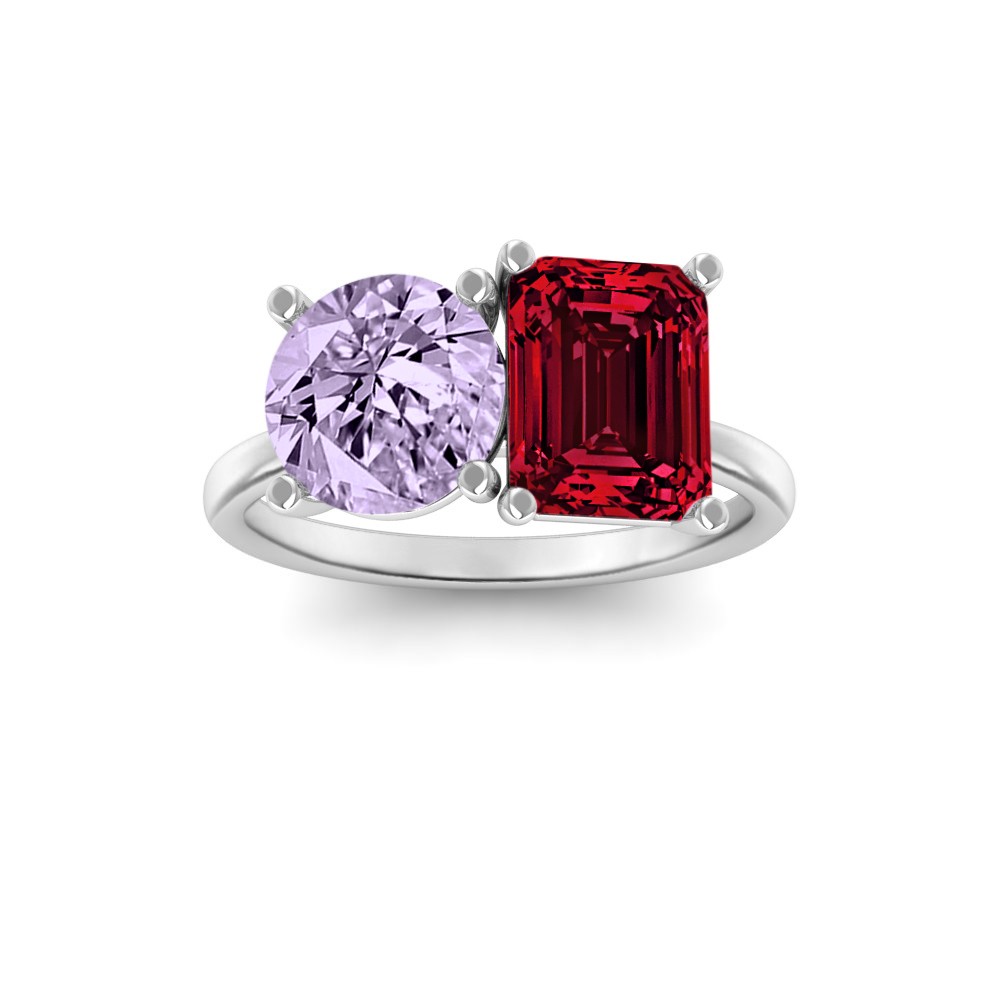 2 Ctw Round & Emerald Birthstone Toi et Moi Two Stone Ring