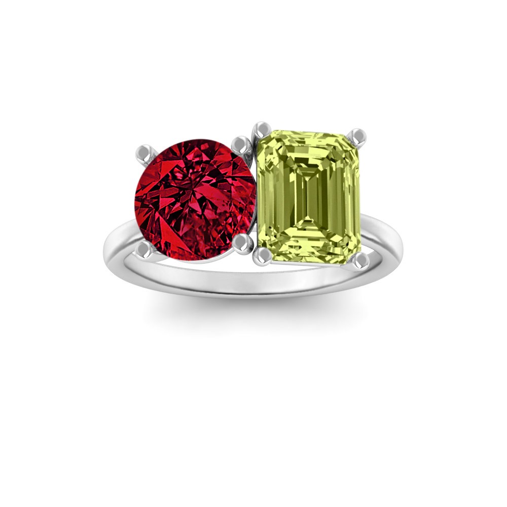 4 Ctw Round & Emerald Birthstone Toi et Moi Two Stone Ring