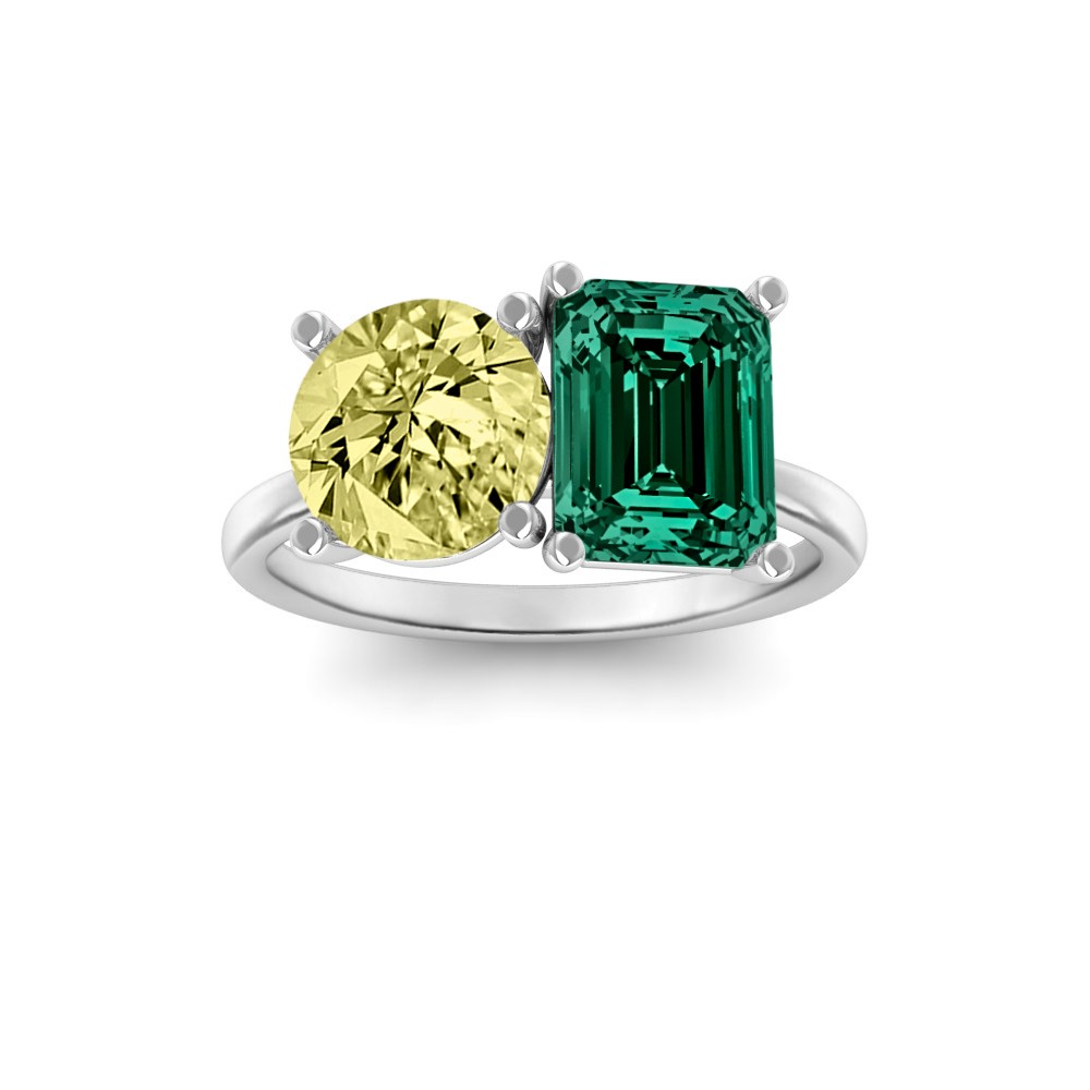 2 Ctw Round & Emerald Birthstone Toi et Moi Two Stone Ring
