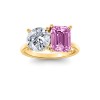 2 Ctw Round & Emerald Birthstone Toi et Moi Two Stone Ring
