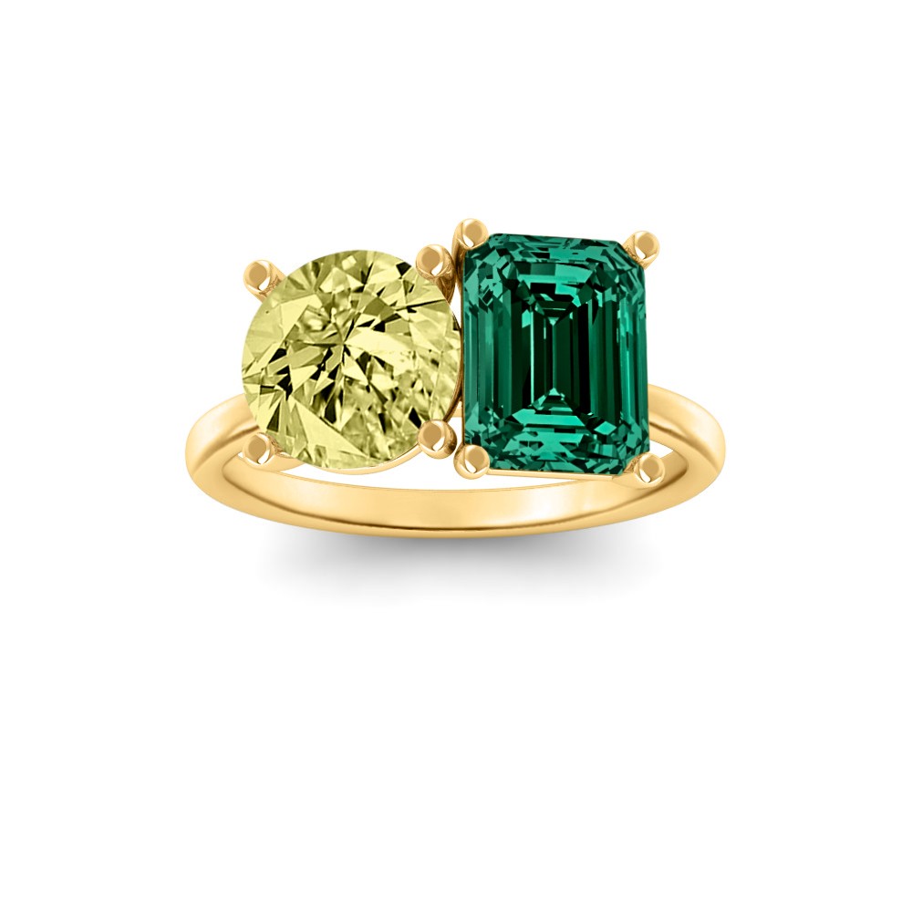 2 Ctw Round & Emerald Birthstone Toi et Moi Two Stone Ring