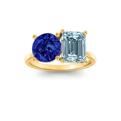 4 Ctw Round & Emerald Birthstone Toi et Moi Two Stone Ring