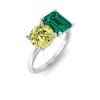 2 Ctw Round & Emerald Birthstone Toi et Moi Two Stone Ring