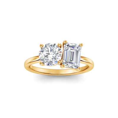 2 Ctw Emerald & Round Moissanite Two Stone Ring
