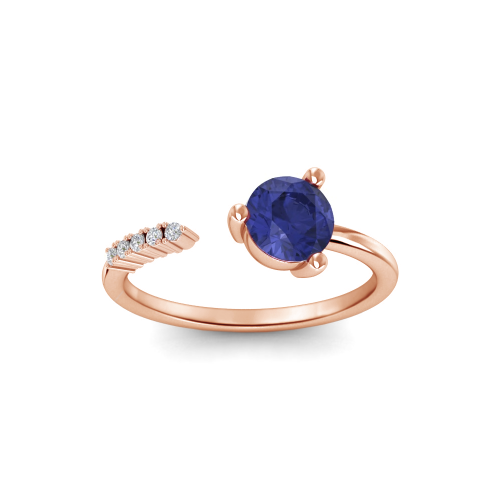 0.75 Ct Round Birthstone & Diamond Open Stackable Ring